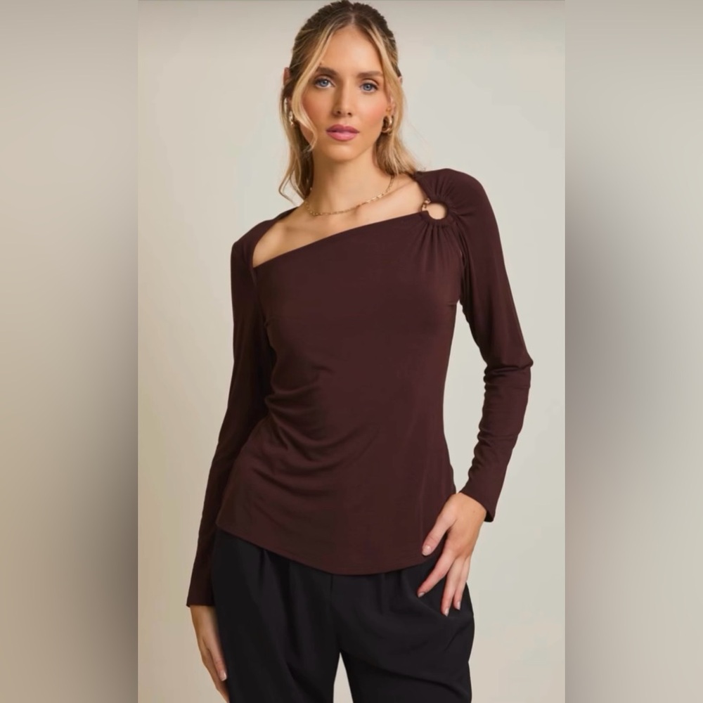 Elegant Brown Asymmetrical Women's Top